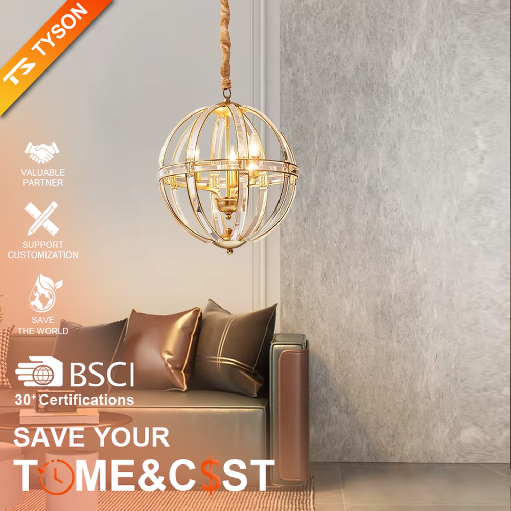 This light luxury modern spherical chandelier features a gold metal frame, paired with multi-layer interlaced lines and transparent crystal/glass material, with an exquisite and transparent shape. It serves both lighting and decorative purposes, ideal for modern light luxury home and commercial spaces such as dining rooms and living rooms.
