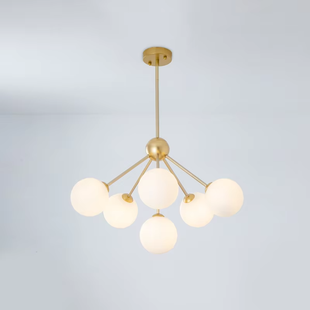 Light luxury gold branch glass ball ceiling chandelier (gold branch frame + gradient glass balls), warm light effect, creating a warm and high-end home atmosphere.