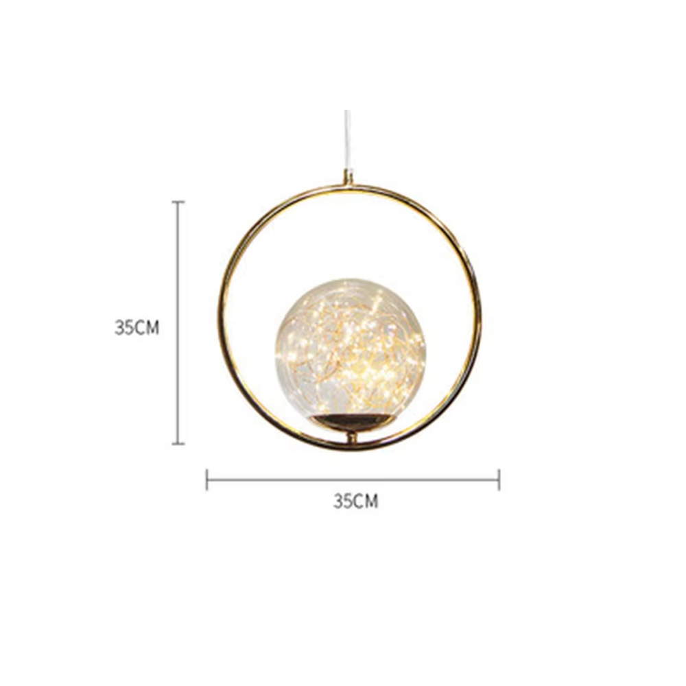 Light luxury gold ring firework glass ball chandelier (three-set model + warm light), warm light effect, creating a brilliant and high-end home atmosphere.