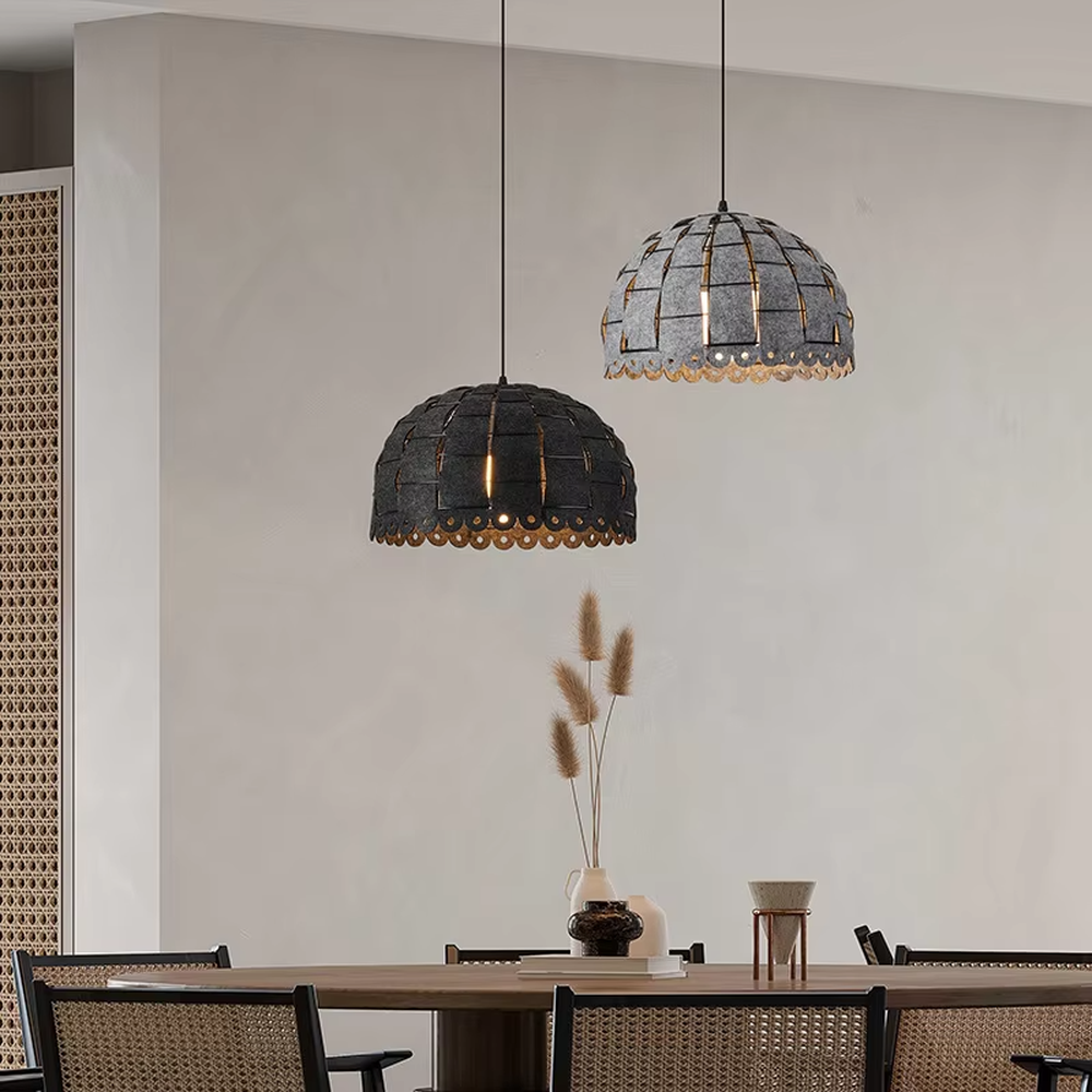 This is a modern minimalist gray spliced dome chandelier, with a gray spliced dome shape and lace-like details on the edge, featuring a minimalist and textured design. It is used for space lighting and decoration, creating a warm and modern atmosphere. Suitable for modern minimalist restaurants, Nordic-style home living rooms, creative cafes and other places.