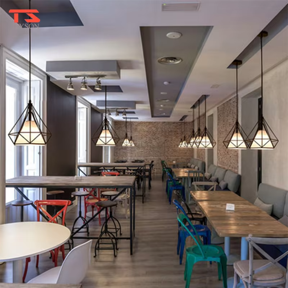 Nordic style three-head geometric iron chandelier, featuring a black rhombus metal frame design with soft and even light, used for lighting and decoration in dining tables, bars and other areas, suitable for modern minimalist, industrial style home and commercial spaces