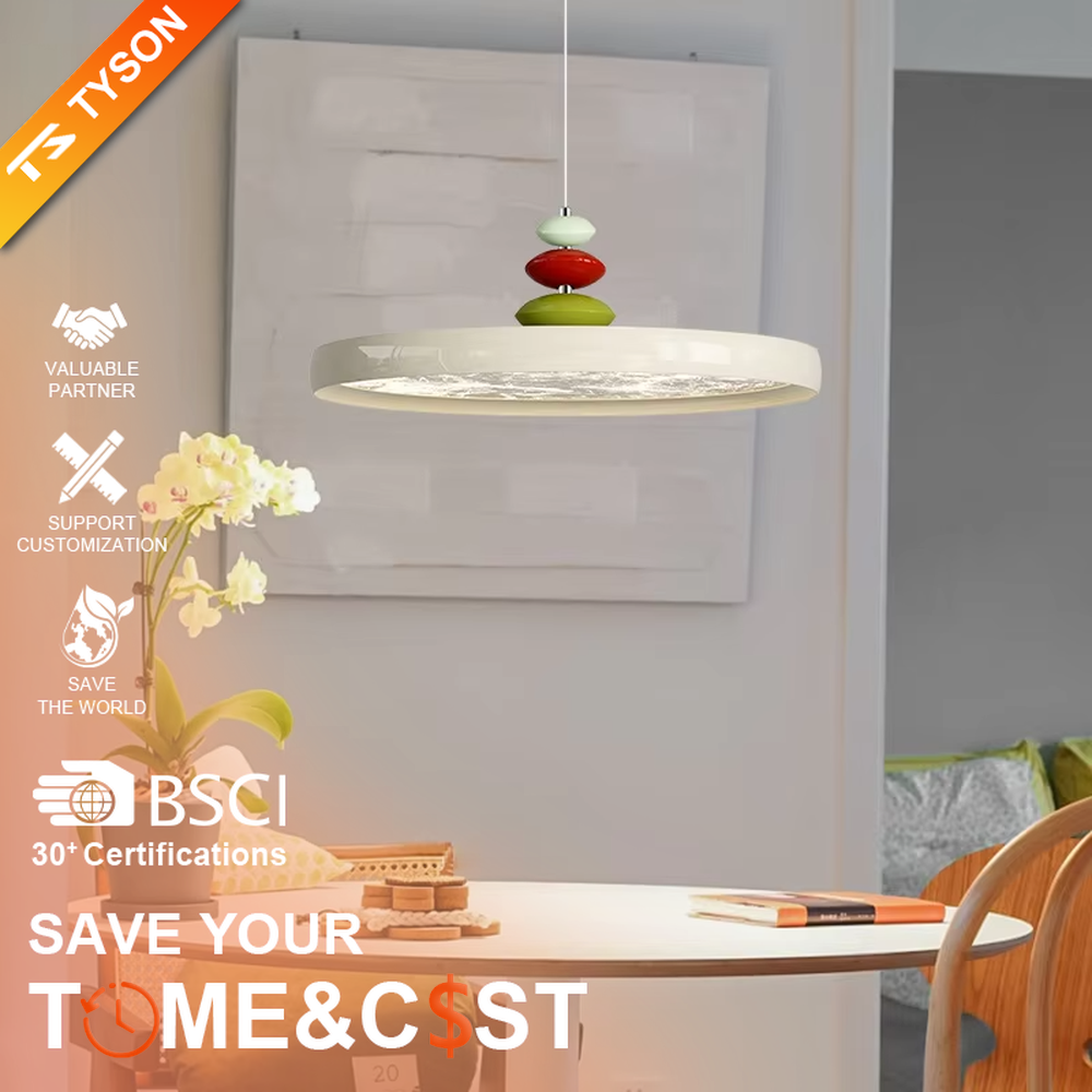 Vintage light luxury olive green circular chandelier, paired with white, red and black bead decorations, soft lighting, creating a warm and elegant space atmosphere.