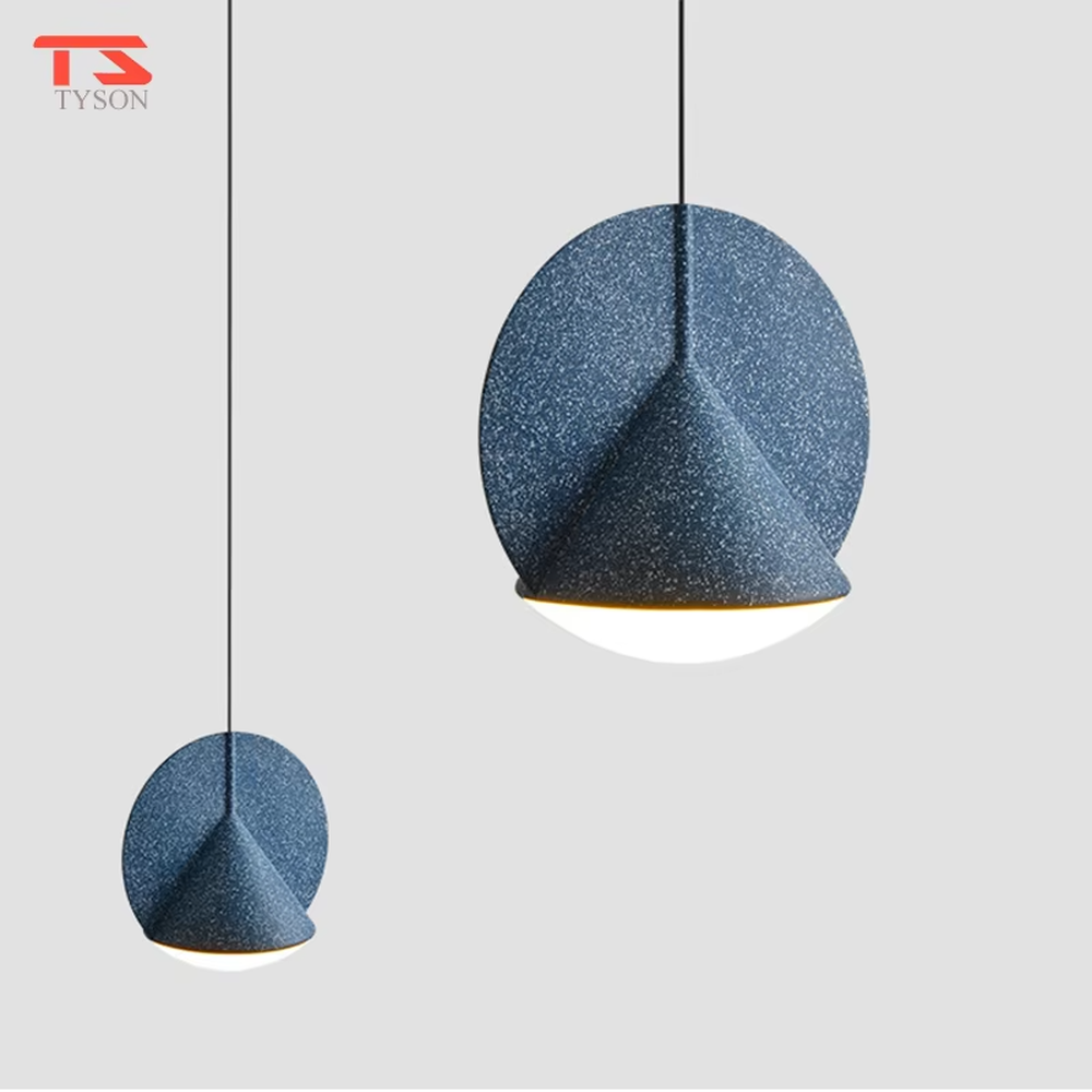 This minimalist acoustic chandelier features a hemispherical lampshade made of sound-absorbing felt (available in dark gray/navy blue), paired with a conical top design, serving both lighting and sound-absorbing functions, ideal for dining rooms, office areas, modern minimalist homes and other scenarios.