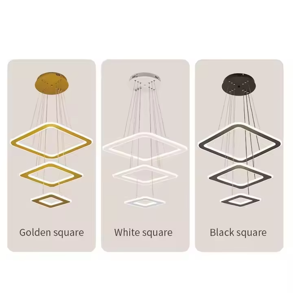 This is a modern minimalist three-layer circular hanging chandelier, featuring a multi-layer hanging design with white circular light strips. It has a simple and grand style, with soft and uniform lighting. It is used for space lighting and decoration to create a minimalist modern atmosphere. Suitable for modern kitchen dining areas, minimalist living rooms, modern apartment dining areas and other places.
