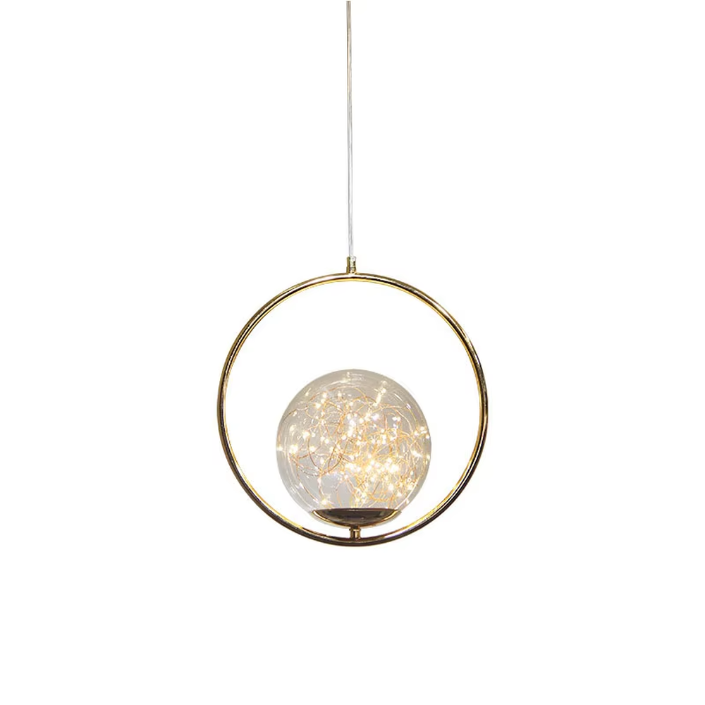 Light luxury gold ring firework glass ball chandelier (three-set model + warm light), warm light effect, creating a brilliant and high-end home atmosphere.
