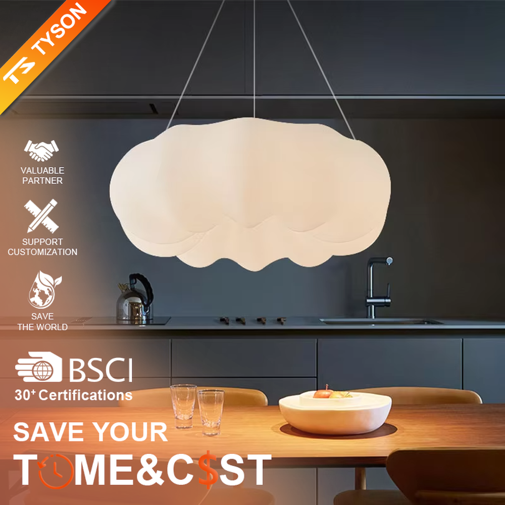 Modern minimalist cloud-shaped soft light chandelier, milk-white translucent material + warm light effect, creating a warm and healing home atmosphere.