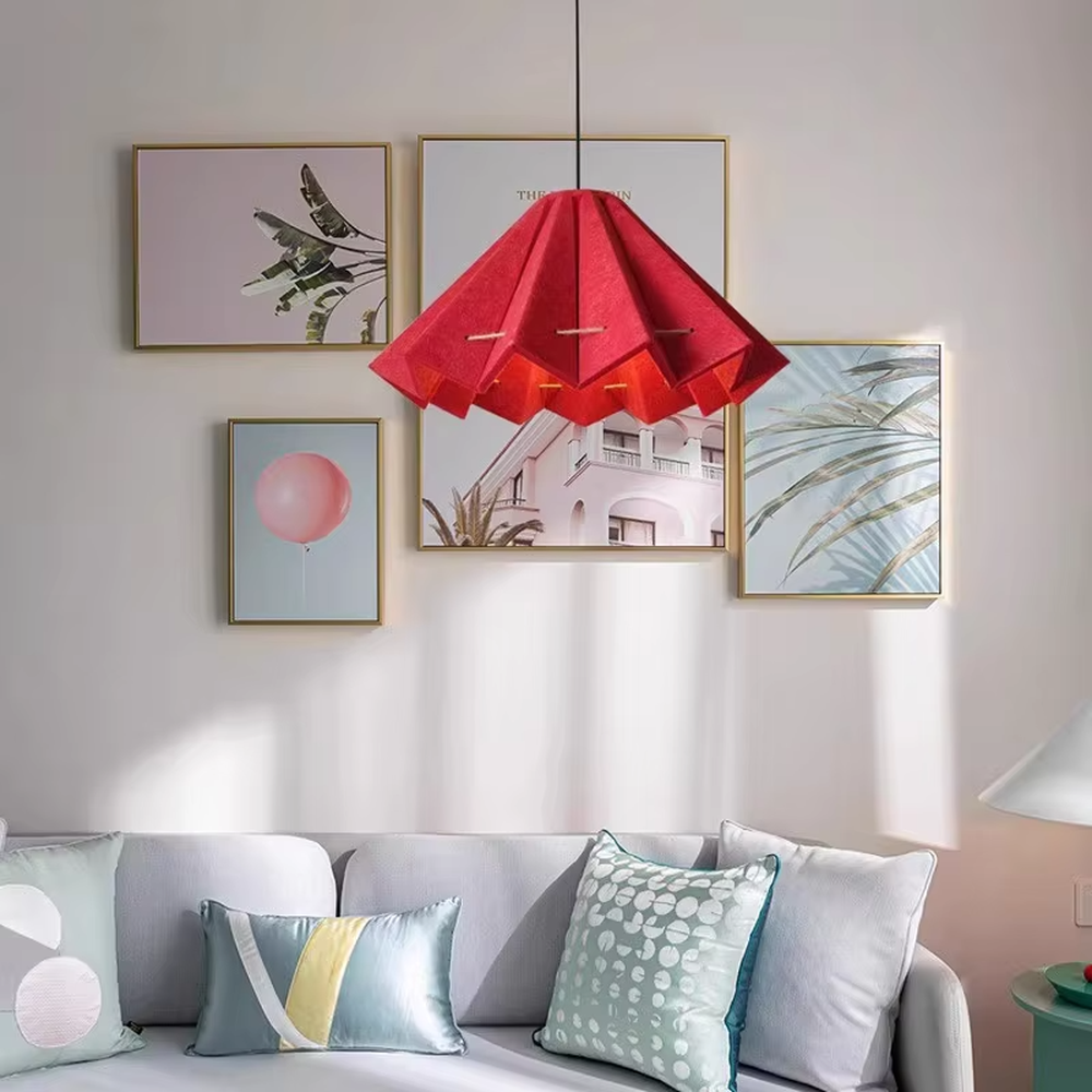 This is a modern artistic dark blue spliced origami chandelier, with a geometric origami structure, outer dark blue material and inner wood texture, featuring strong artistic sense and modern style. It is used for space lighting and decoration, creating an artistic and modern atmosphere. It is suitable for modern art home living rooms, designer studios, high-end creative restaurants and other places.