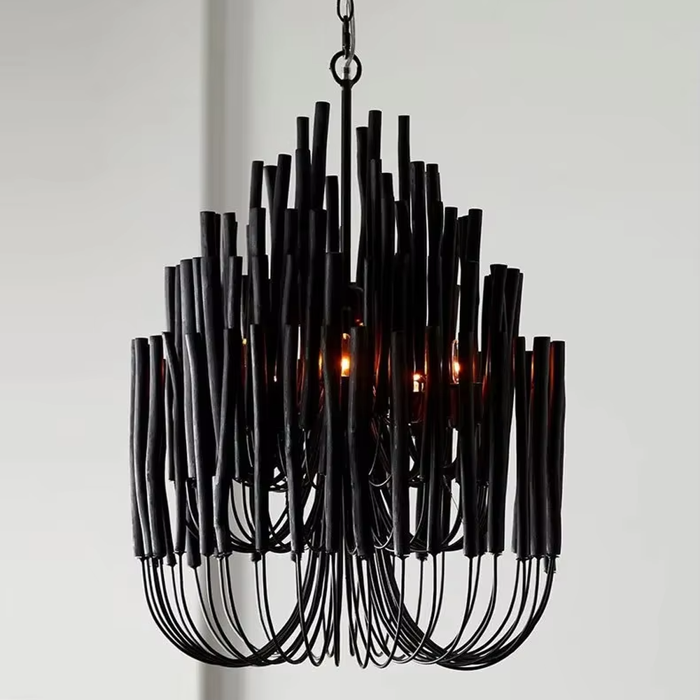 This is a natural-style wooden spherical chandelier, woven into a spherical shape with multiple wooden strips, featuring a simple and rustic design full of natural charm. It is used for space lighting and decoration, creating a warm and natural ambiance. It is suitable for Nordic-style home living rooms, homestay guest rooms, pastoral-style restaurants and other places.