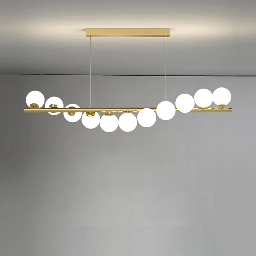 Modern Light Luxury Linear Bubble Ball Chandelier, Gold Metal Base with Transparent Starry Sky Glass Ball Shades, Serves Both Lighting and Decorative Purposes, Ideal for Dining Rooms, Bars, Open Kitchens, etc.