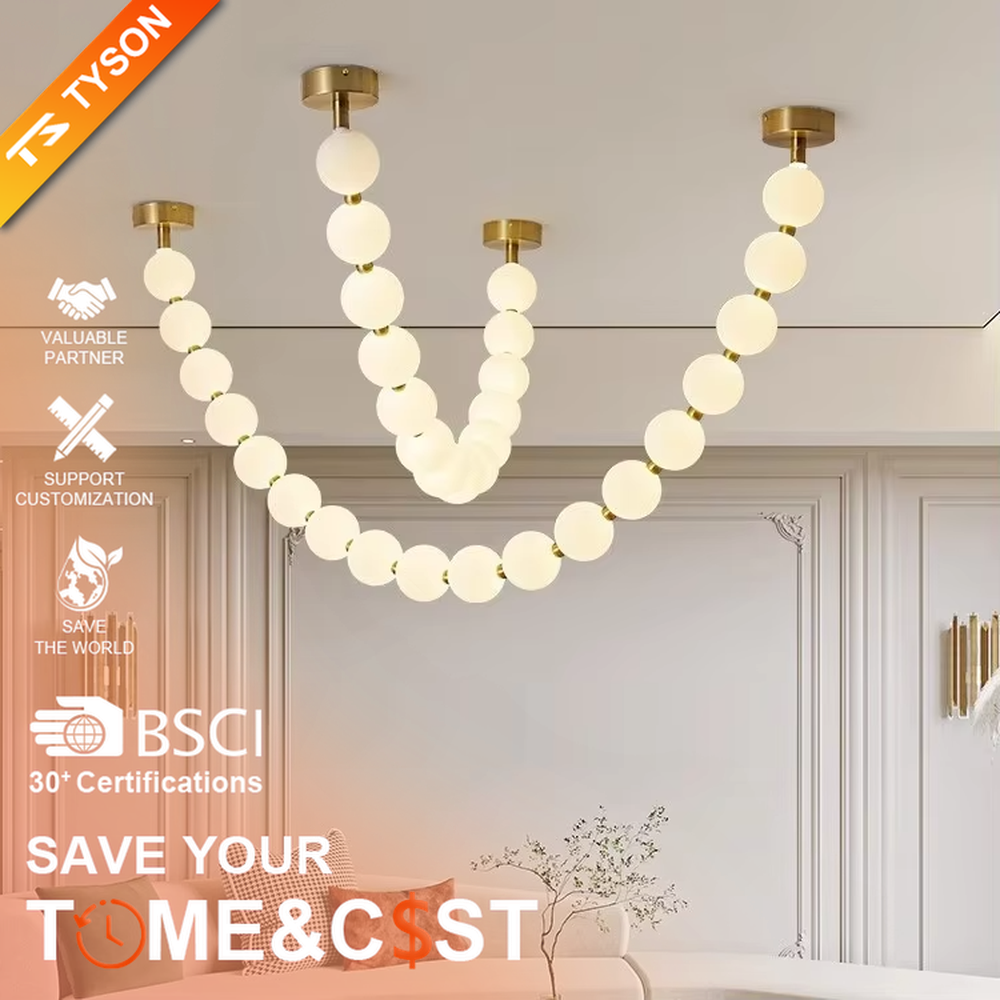 Modern Light Luxury Curved Beaded Chandelier, Milk White Spherical Lampshades Connected in a Wave Shape, Gold Metal Base, Serves Both Lighting and Decorative Purposes, Ideal for Living Rooms, Dining Rooms, Open Kitchens, etc.