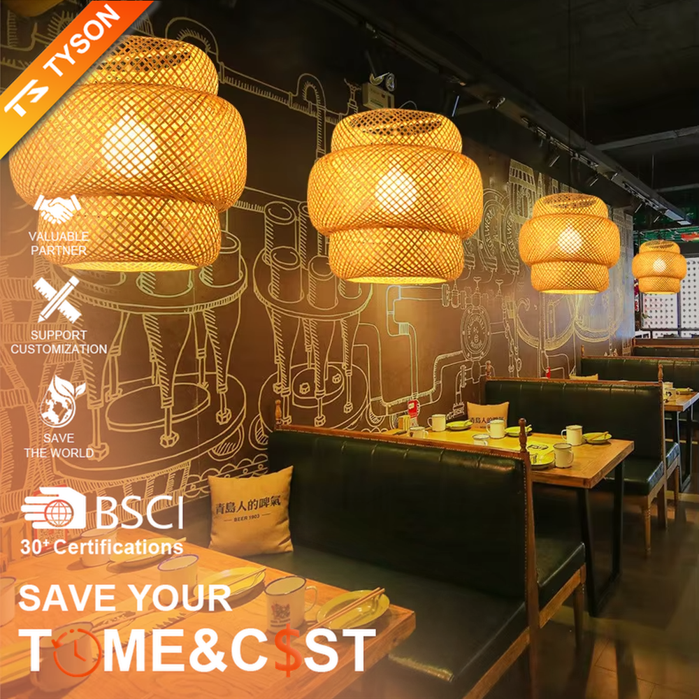 This new Chinese wabi-sabi style hand-woven bamboo chandelier is made of natural bamboo woven into a layered lantern shape. Warm light passes through the hollow texture to emit a soft and warm halo, serving both lighting and decorative purposes, suitable for natural zen spaces such as tea rooms and homestays.