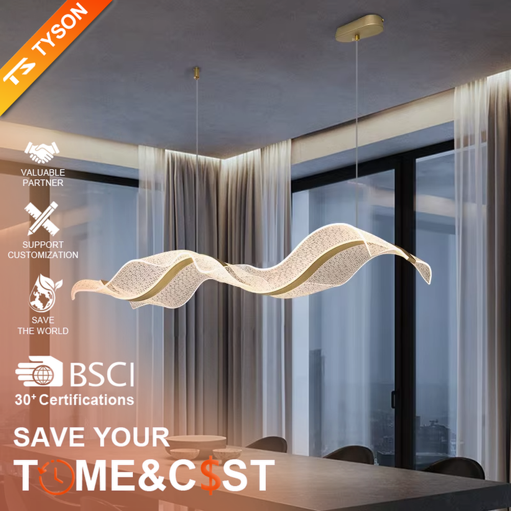 This is a modern art-style wavy suspended chandelier, made of white light-transmitting panels to create a dynamic undulating wave shape, with both decorative and lighting functions, ideal for commercial spaces such as front desks and reception areas.