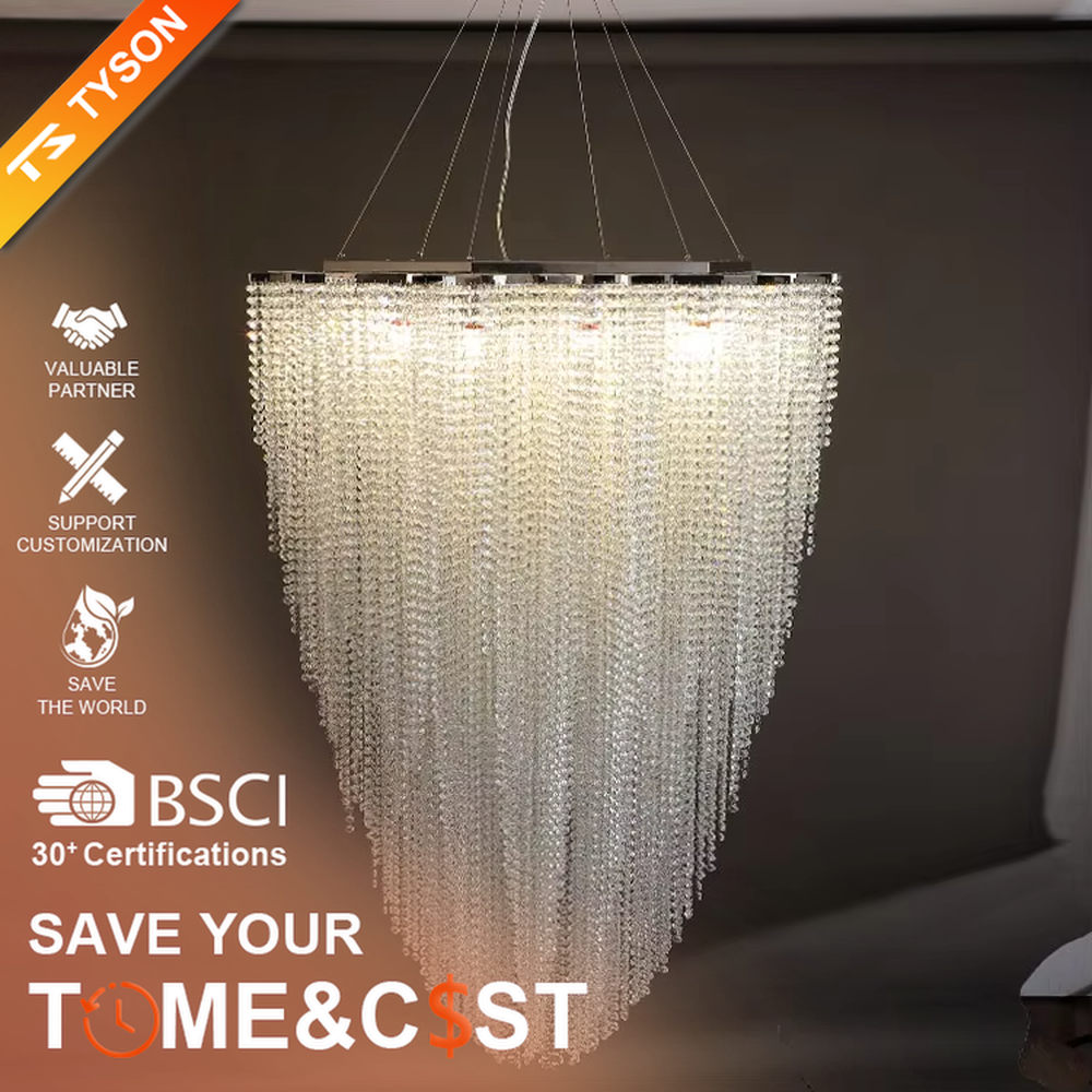 This light luxury heart-shaped crystal chandelier features a full heart shape made of crystal beads, with warm light refracting a brilliant halo through the crystals, serving both lighting and decorative purposes, suitable for modern light luxury spaces such as living rooms and dining rooms.