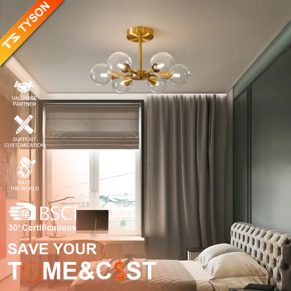 Modern minimalist molecular ball semi-flush mount ceiling light, with a golden metal frame and milky white glass ball lampshades, featuring soft and uniform light, combining decorative and lighting functions, suitable for bedrooms, studies, small living rooms and other modern style spaces with low floor heights.