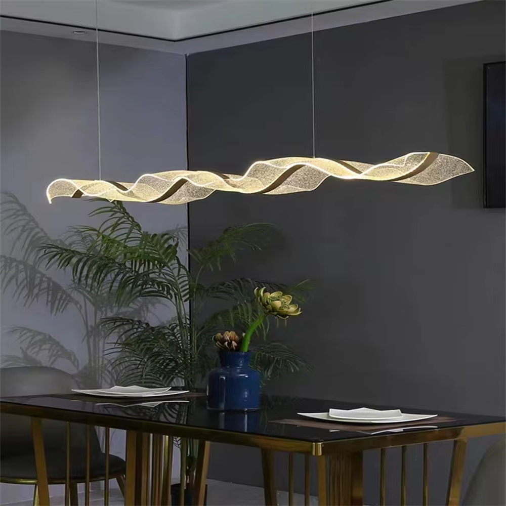 This is a modern art-style wavy suspended chandelier, made of white light-transmitting panels to create a dynamic undulating wave shape, with both decorative and lighting functions, ideal for commercial spaces such as front desks and reception areas.