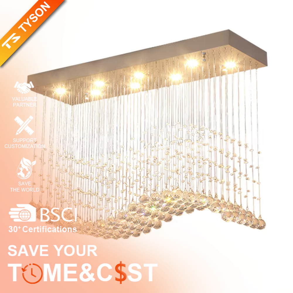 This modern light luxury rectangular crystal ceiling lamp is composed of a large number of hanging crystal bead strings, presenting a layered waterfall shape. The light refracts through the crystal to emit a brilliant and transparent glow, serving both core lighting and decorative purposes, suitable for modern light luxury style spaces such as living rooms and dining rooms.