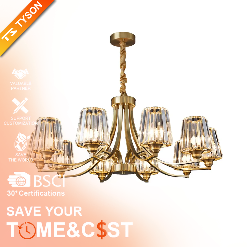 Modern Light Luxury Branch Crystal Chandelier, Gold Metal Frame with Transparent Ribbed Crystal Shades, Serves Both Lighting and Decorative Purposes, Ideal for Living Rooms, Dining Rooms, Villas and Other Light Luxury Spaces.