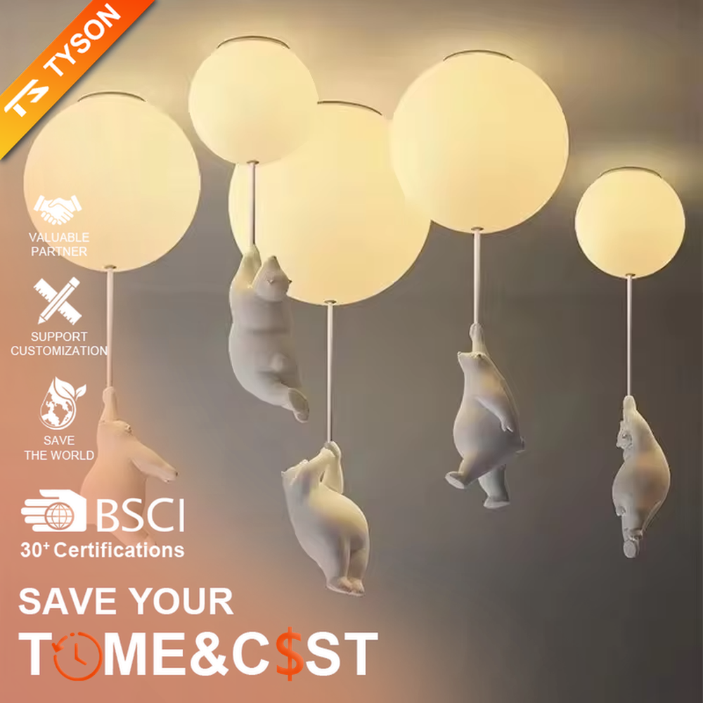 Playful balloon-shaped children's chandelier, with milky white glass ball lampshades and cute little duck pendants, featuring soft and warm light, combining decorative and lighting functions, suitable for children's rooms, parent-child bedrooms and other playful style spaces.
