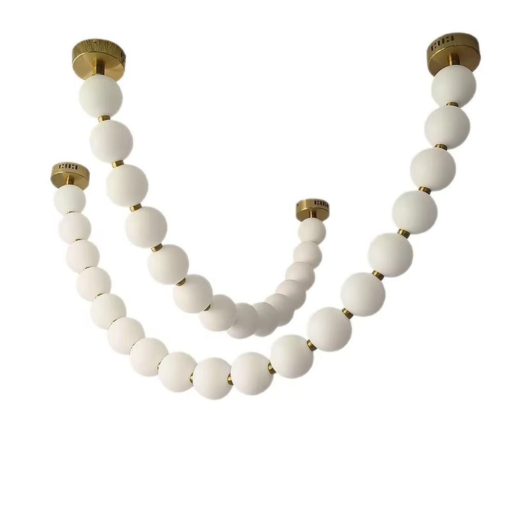 Modern Light Luxury Curved Beaded Chandelier, Milk White Spherical Lampshades Connected in a Wave Shape, Gold Metal Base, Serves Both Lighting and Decorative Purposes, Ideal for Living Rooms, Dining Rooms, Open Kitchens, etc.