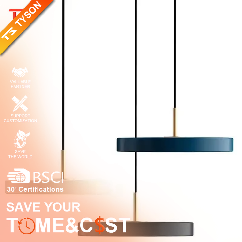 This is a modern minimalist style disc chandelier, featuring a matte black lamp body paired with a gold metal connecting rod. It has a simple and elegant shape, emits soft and uniform light, serving both lighting and decorative purposes, suitable for home office areas, minimalist dining rooms, studies, light luxury bars and other scenarios.
