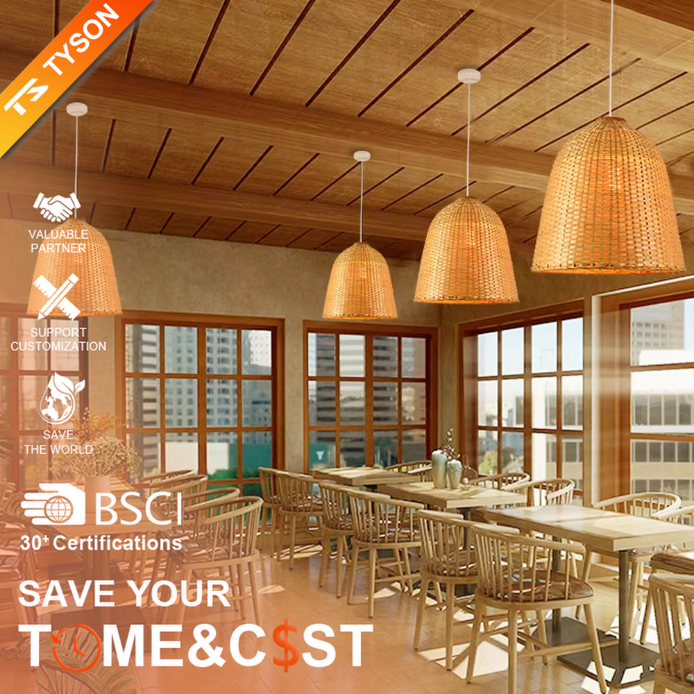 This new Chinese-style multi-layer bamboo woven lantern chandelier is made of natural bamboo strips woven into a hollow layered shape. Warm light refracts a soft halo through the bamboo texture, serving both lighting and decorative purposes, suitable for natural-style spaces such as tea rooms and restaurants.