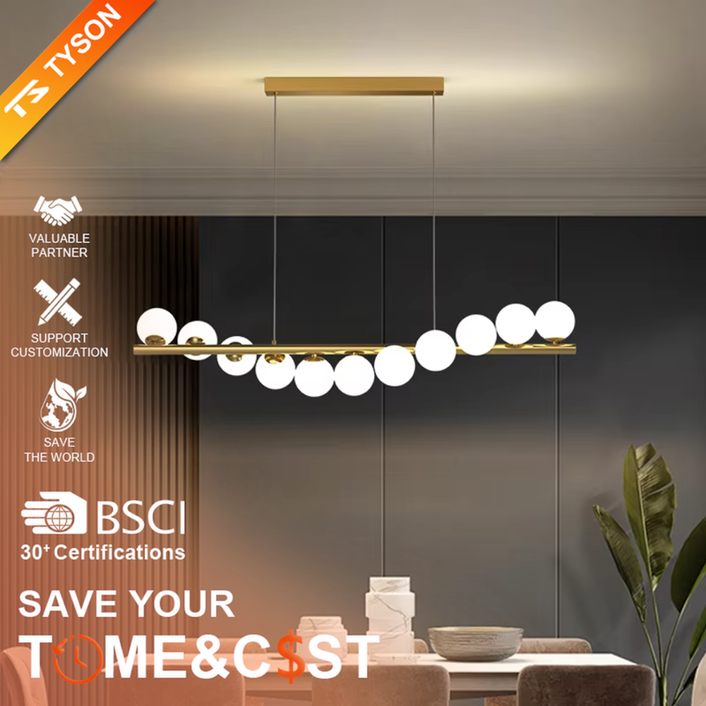 Modern Light Luxury Linear Bubble Ball Chandelier, Gold Metal Base with Transparent Starry Sky Glass Ball Shades, Serves Both Lighting and Decorative Purposes, Ideal for Dining Rooms, Bars, Open Kitchens, etc.