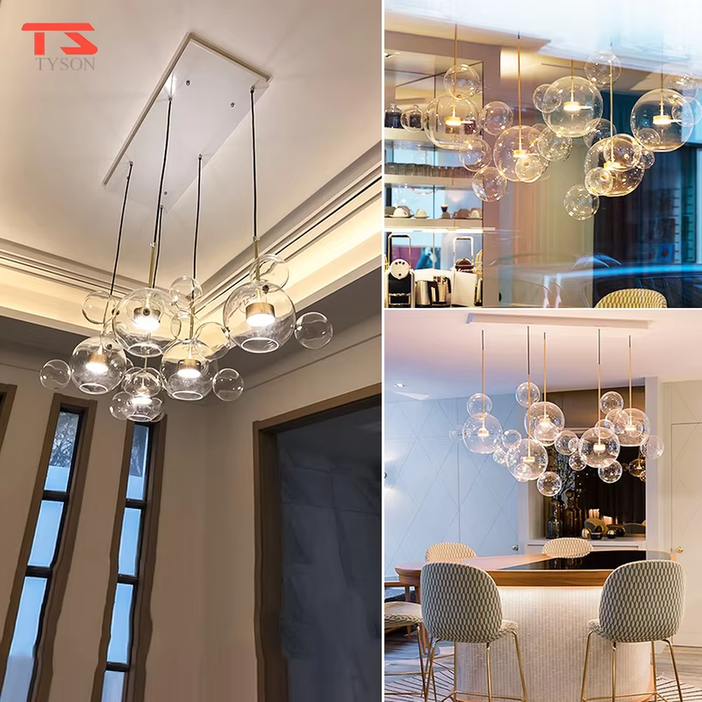 A modern dreamy cloud bubble chandelier, composed of multiple frosted glass balls of varying sizes paired with gold suspension rods. It emits soft and even light when lit, combining decorative appeal with practical illumination, ideal for creating a romantic and soothing space atmosphere.