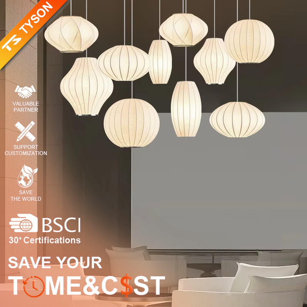 This is a set of modern minimalist multi-shaped pleated fabric chandeliers, composed of off-white pleated lampshades in different shapes such as ellipse, flying saucer and flower bud, which has both soft lighting and artistic decoration functions, suitable for living rooms, dining rooms, B&Bs, cafes and other spaces.