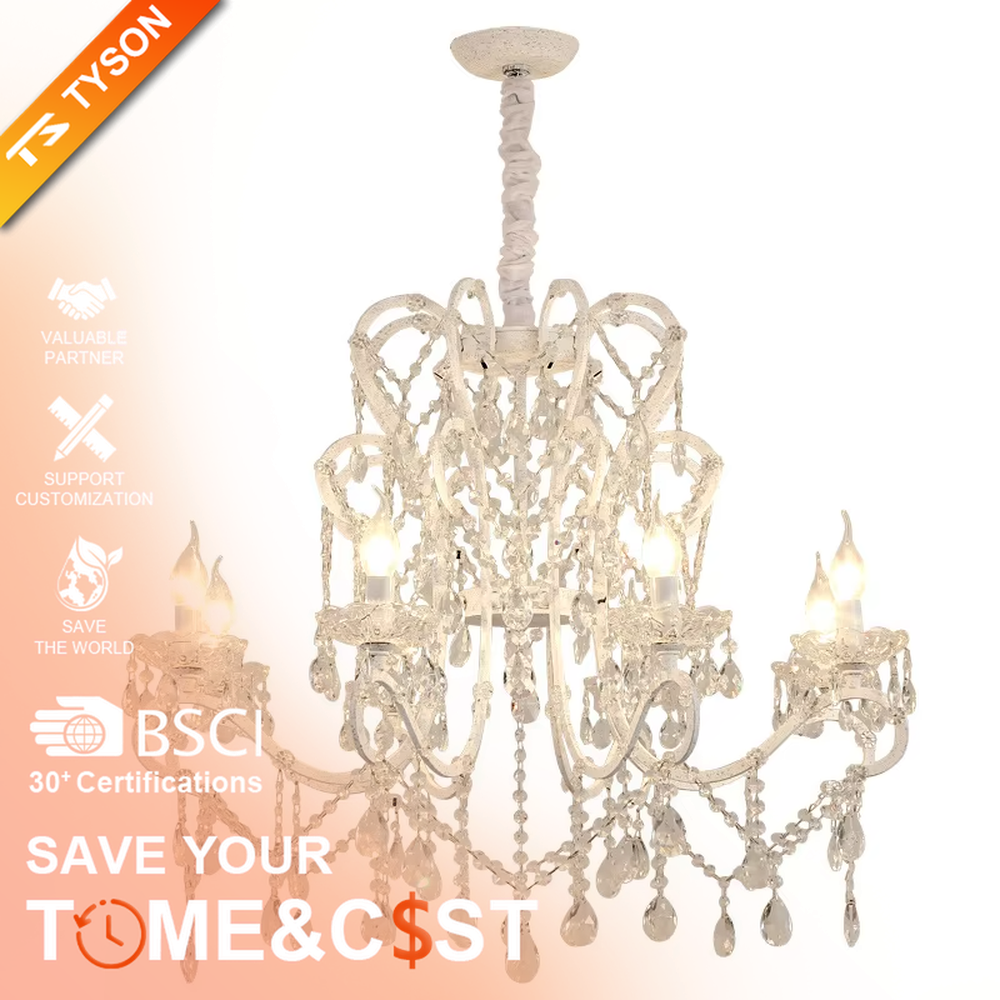 This European luxury crystal chandelier features curved branches crafted from transparent crystal, paired with hanging crystal pendants, creating a gorgeous and elegant courtly texture. When lit, light refracts through the crystal to emit a brilliant and soft glow, combining decorative appeal with an ambient atmosphere. Ideal for living rooms, dining rooms, villa high-ceiling spaces, or high-end clubs, it adds an elegant and exquisite touch to European luxury or modern light luxury spaces.