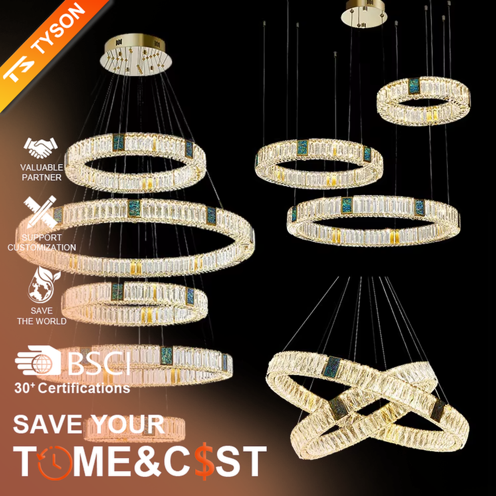 This light luxury and grand multi-layer conical crystal chandelier features a gold metal frame, with vertical-textured glass lampshades on the upper layer and multiple layers of transparent crystal tassels hanging below, creating a full conical shape. When lit, light refracts through the crystal to emit a brilliant and luxurious glow, combining elegant texture with an ambient atmosphere. Ideal for living rooms, dining rooms, villa high-ceiling spaces, and other areas, it adds an elegant and exquisite touch to European light luxury or modern luxury home environments.