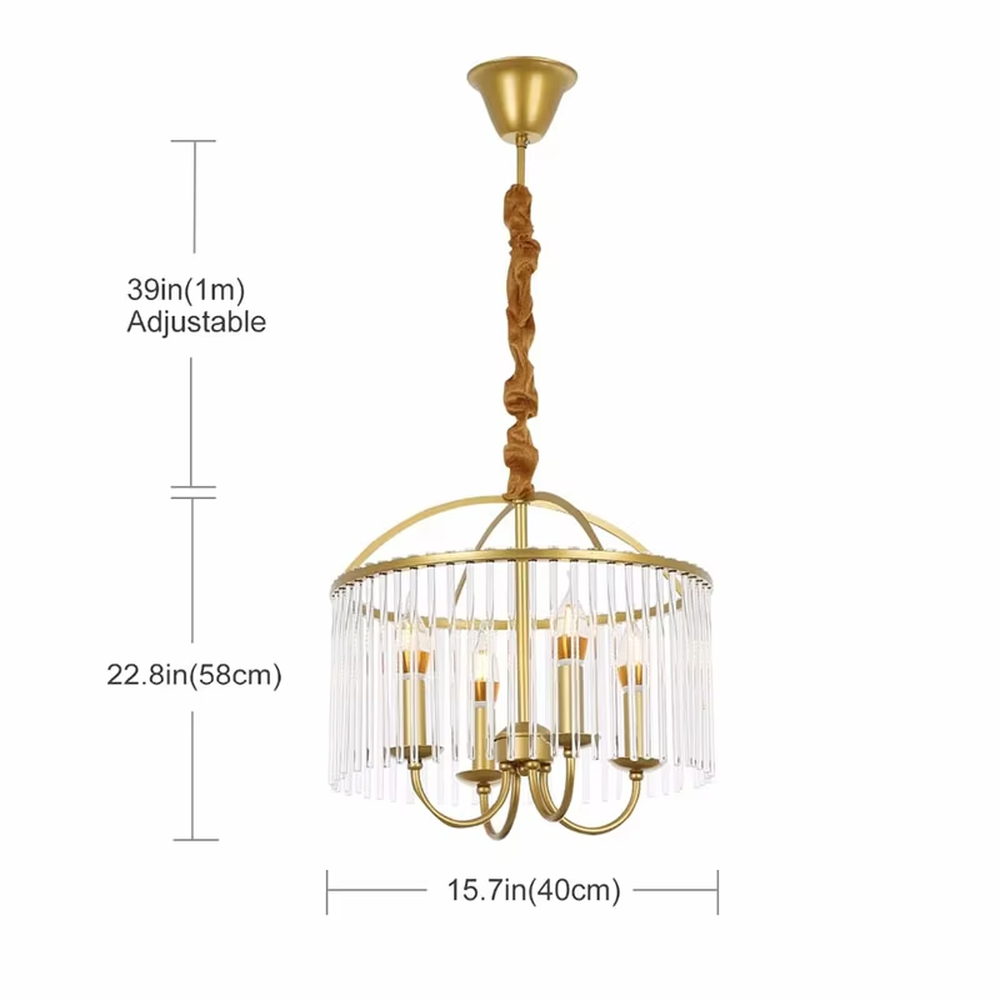This retro light luxury crystal tassel chandelier features a brass metal frame, paired with transparent long crystal tassels that enclose a dome shape. The internal curved-arm lamp holder is equipped with candelabra light sources. When lit, light refracts through the crystal to emit a soft and brilliant glow, combining retro elegance with an ambient atmosphere. Ideal for dining rooms, bedrooms, retro-style living rooms, and other spaces, it adds an elegant and exquisite touch to American retro or European light luxury home environments.