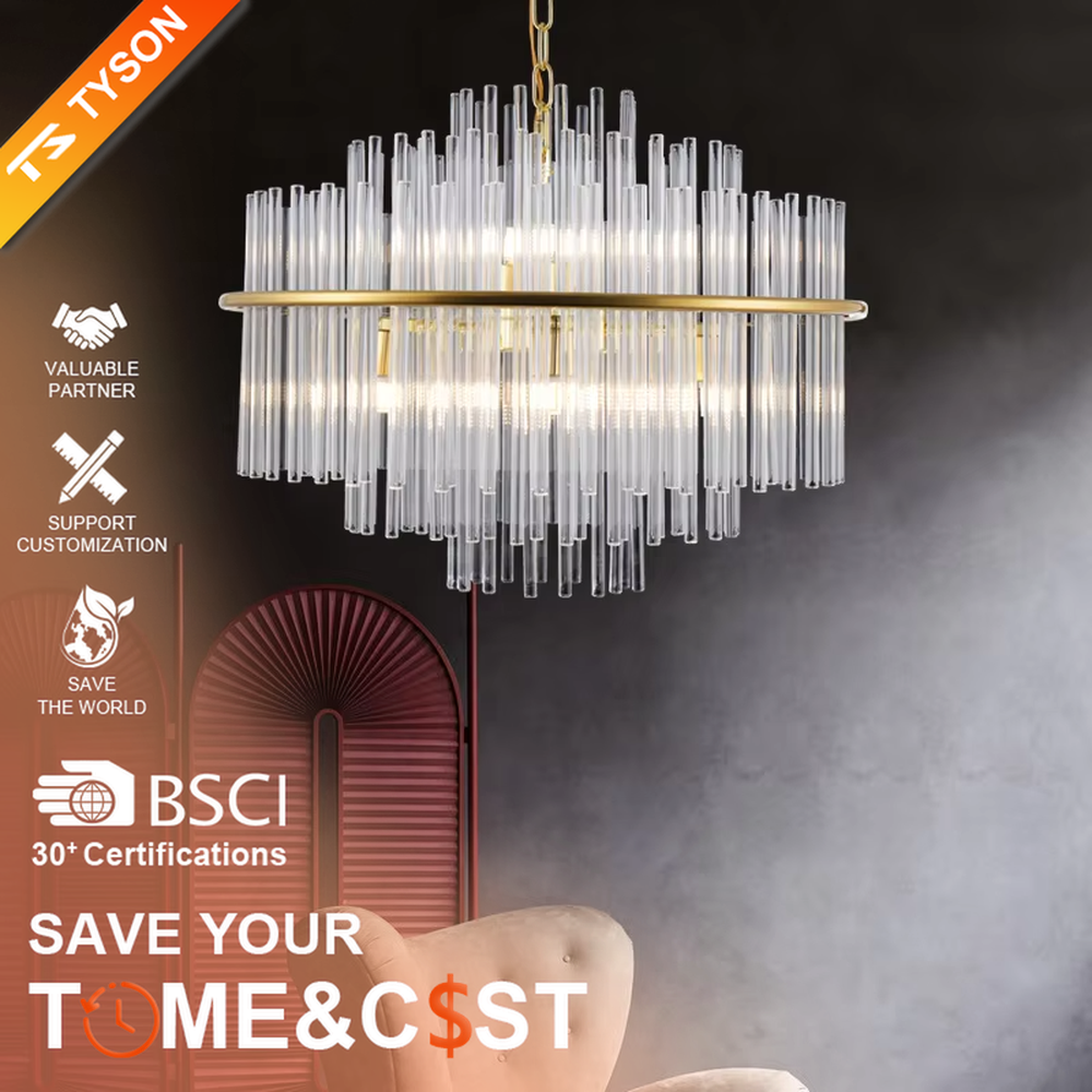 This modern light luxury square chandelier features a gold metal frame, with dense transparent glass strips hanging down to form a staggered three-dimensional shape. When lit, light refracts through the glass to emit a soft and even glow, combining a minimalist texture with an ambient atmosphere. Ideal for living rooms, dining rooms, light luxury apartments, and other spaces, it adds an exquisite and sophisticated touch to modern minimalist or Scandinavian-style home environments.