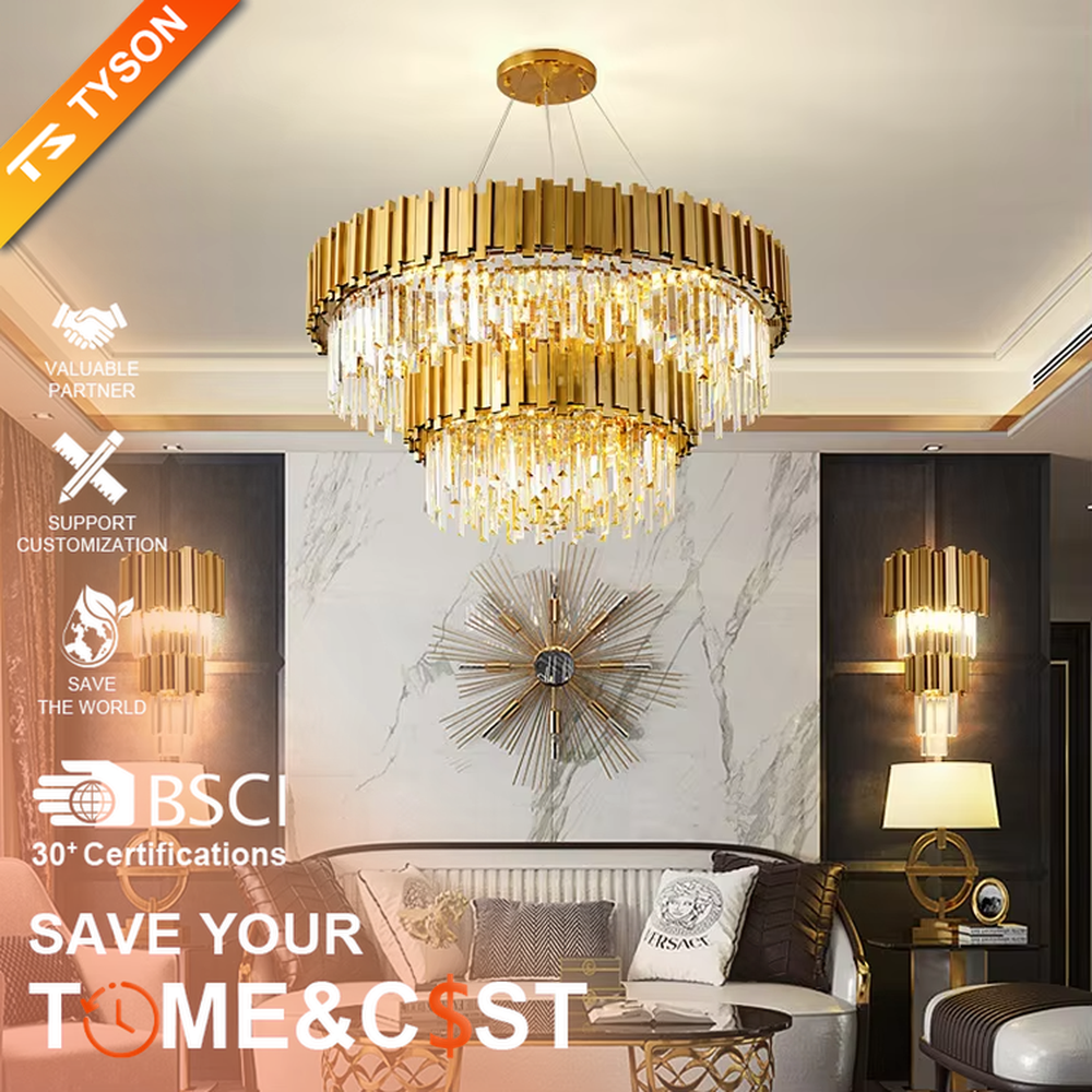 This modern light luxury two-layer square chandelier features a gold metal strip frame on the upper layer and dense, transparent long crystals hanging below. When lit, light refracts through the crystals to emit a brilliant and soft glow, combining a luxurious texture with an ambient atmosphere. Ideal for living rooms, dining rooms, light luxury apartments, and other spaces, it adds an exquisite and sophisticated touch to modern minimalist or light luxury home environments.