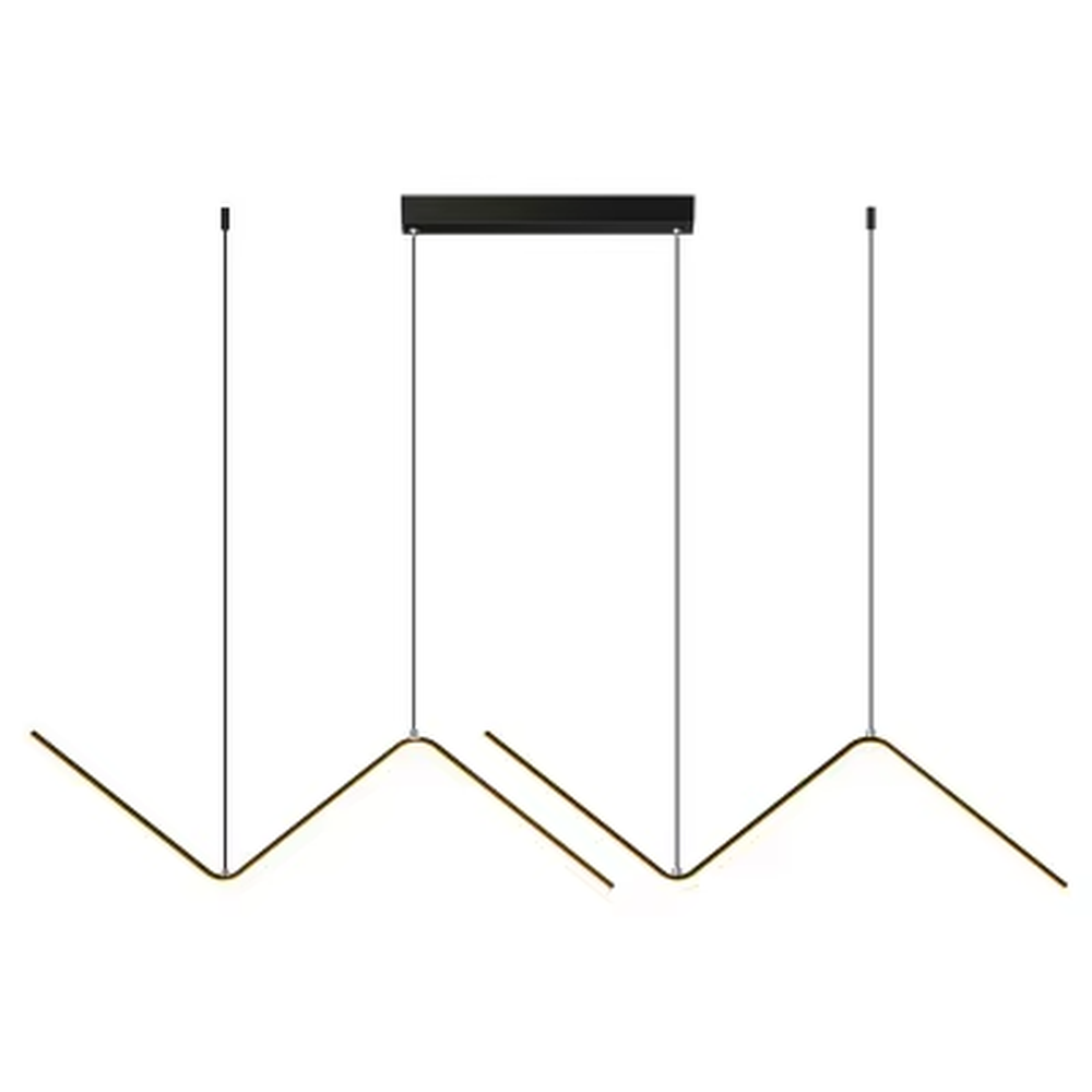 Modern minimalist mountain-shaped linear chandelier, featuring a gold metal frame paired with LED light strips to create staggered mountain contour lines. It emits soft and even light, combining design sense and ambiance, making it a decorative lighting fixture that elevates the space's style.

