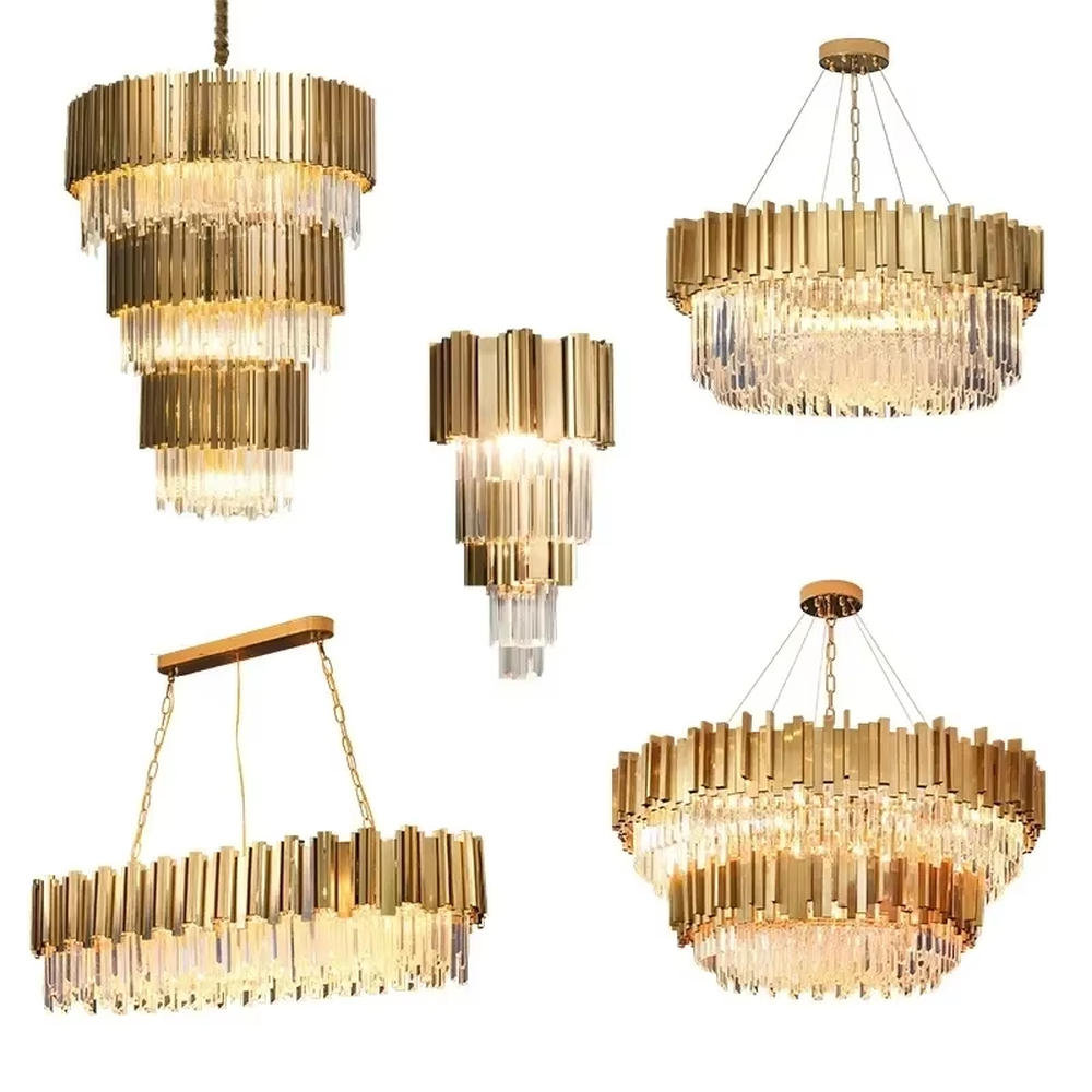 This modern light luxury two-layer square chandelier features a gold metal strip frame on the upper layer and dense, transparent long crystals hanging below. When lit, light refracts through the crystals to emit a brilliant and soft glow, combining a luxurious texture with an ambient atmosphere. Ideal for living rooms, dining rooms, light luxury apartments, and other spaces, it adds an exquisite and sophisticated touch to modern minimalist or light luxury home environments.