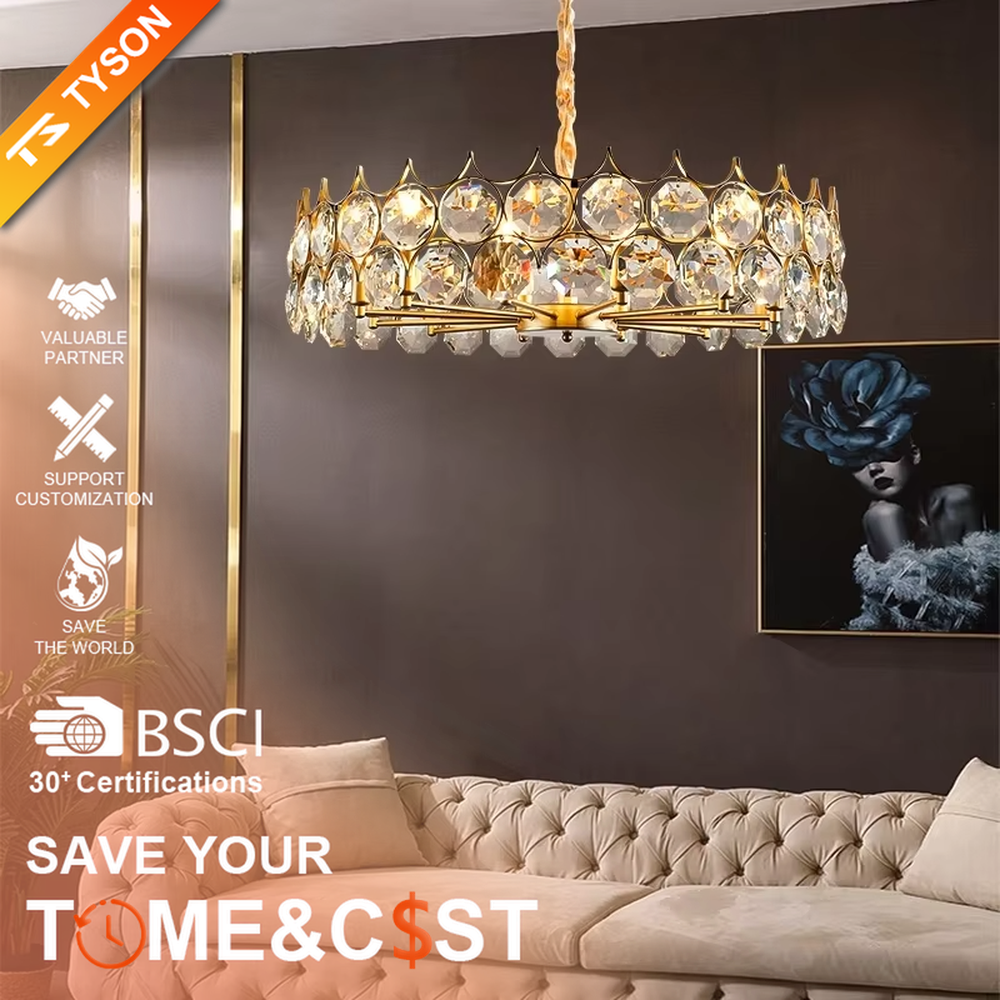 This modern light luxury linear crystal chandelier features a gold metal frame, inlaid with two layers of round-cut crystal slices, suspended by a braided cord. When lit, light refracts through the crystal to emit a brilliant and soft glow, combining a retro-exquisite texture with an ambient atmosphere. Ideal for dining rooms, bars, light luxury apartments, and other spaces, it adds an exquisite and sophisticated touch to modern minimalist or French light luxury home environments.