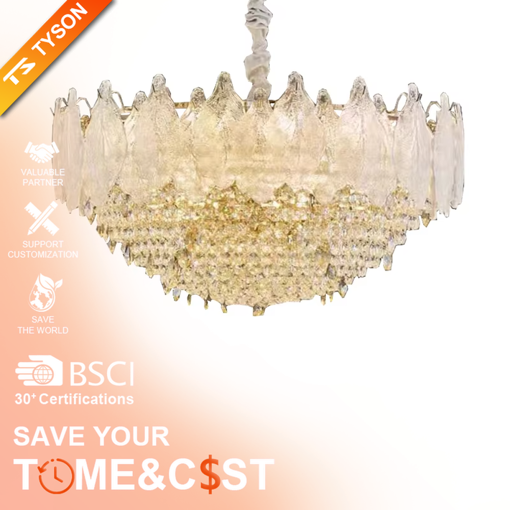 This modern light luxury linear crystal chandelier features a wavy upper lampshade made of transparent textured crystal slices, with dense crystal tassels hanging below, suspended by braided cords. When lit, light refracts through the crystal to emit a brilliant and soft glow, combining an ethereal texture with an ambient atmosphere. Ideal for dining rooms, bars, light luxury apartments, and other spaces, it adds a dreamy and exquisite touch to modern minimalist or French light luxury home environments.