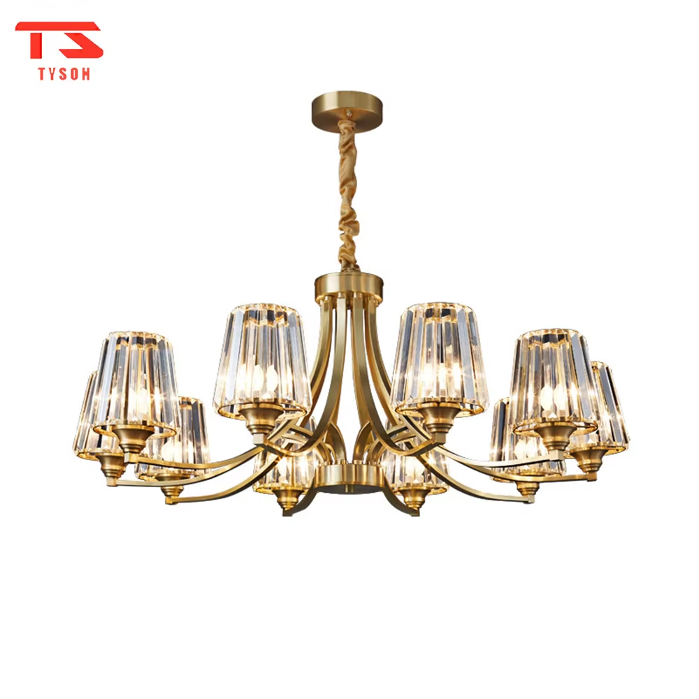 This modern light luxury multi-head chandelier features a champagne gold metal frame, with textured crystal lampshades forming an arc branch shape. When lit, light refracts through the crystals to emit a soft and brilliant glow, combining a retro-luxurious texture with an ambient atmosphere. Ideal for living rooms, dining rooms, light luxury apartments, and other spaces, it adds an exquisite and sophisticated touch to modern minimalist or light luxury home environments.