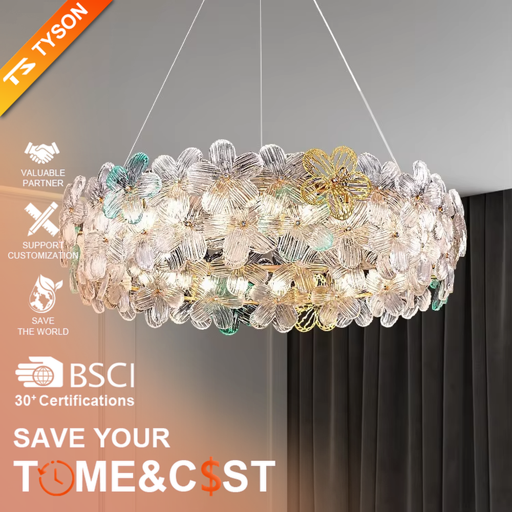 This modern light luxury two-layer petal chandelier is suspended by white cords, composed of two layers of transparent glass petals arranged in a staggered layout with delicate textures. When lit, it emits a soft and gentle glow, combining a romantic ambiance with an ethereal feel. Ideal for living rooms, bedrooms, dining rooms, and other spaces, it adds a dreamy and exquisite touch to modern minimalist or French light luxury home environments.