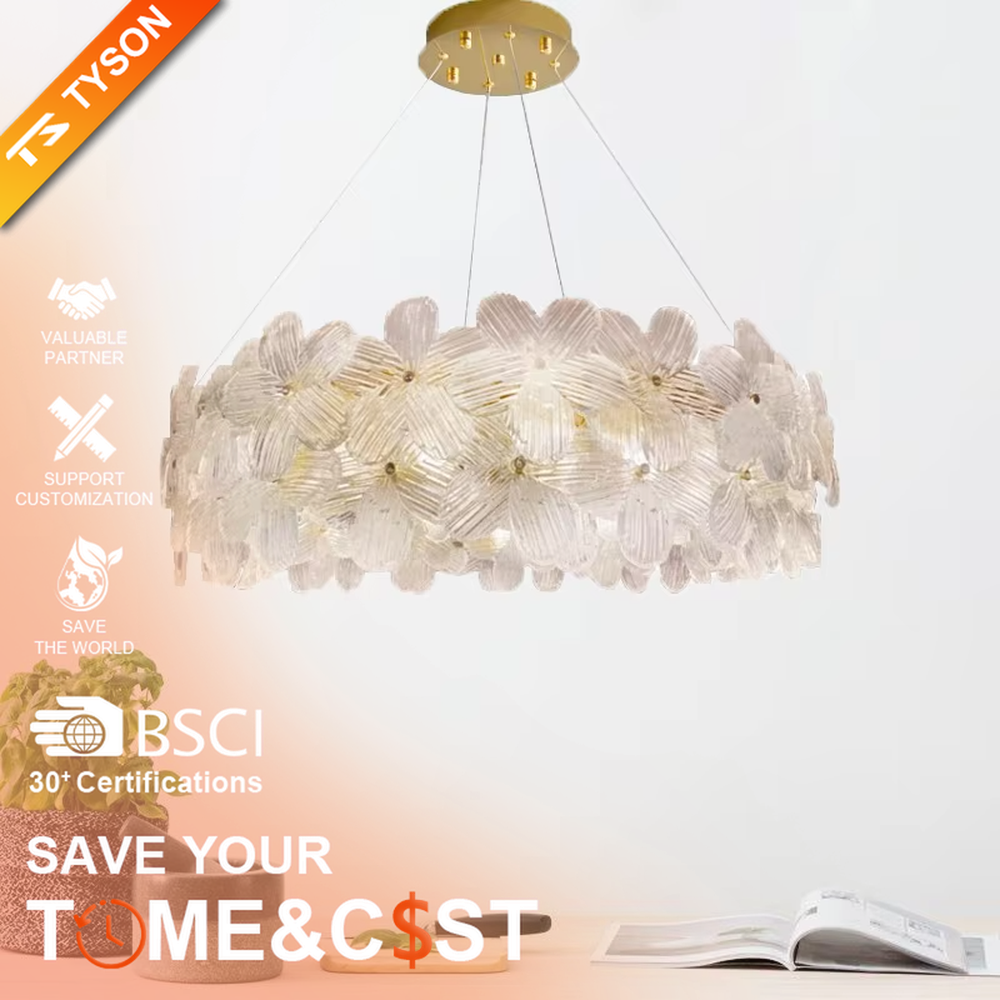 This modern light luxury linear petal chandelier features a full linear shape made of transparent petal-shaped glass slices. When lit, light refracts through the glass to emit a soft and brilliant glow, combining an ethereal texture with an ambient atmosphere. Ideal for dining rooms, bars, light luxury apartments, and other spaces, it adds a dreamy and exquisite touch to modern minimalist or French light luxury home environments.