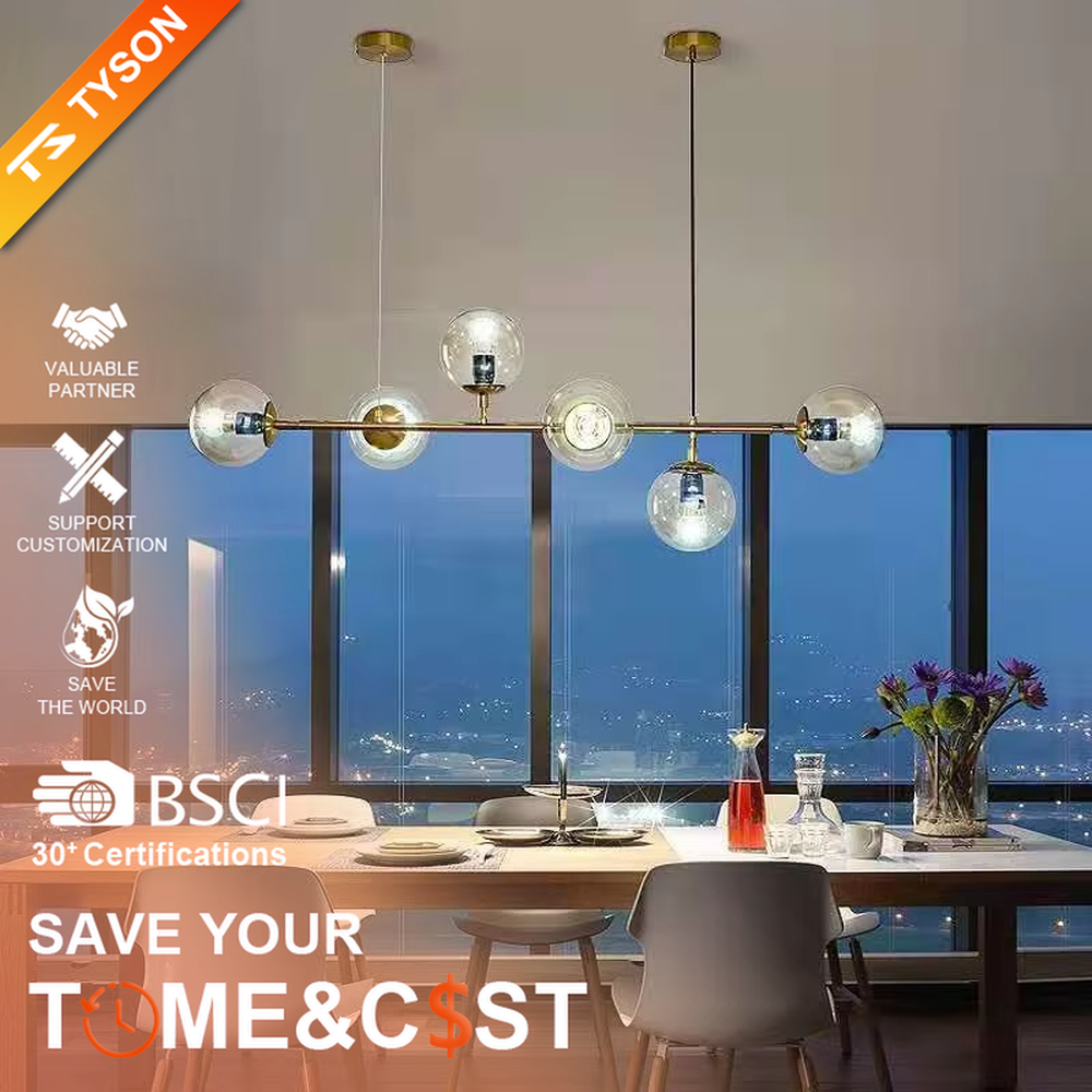 Modern light luxury molecular structure chandelier, featuring a linear brass metal frame paired with gradient smoky gray glass ball lampshades. Its minimalist and layered design combines style and ambiance, making it a decorative lighting fixture that elevates the space's aesthetic.
