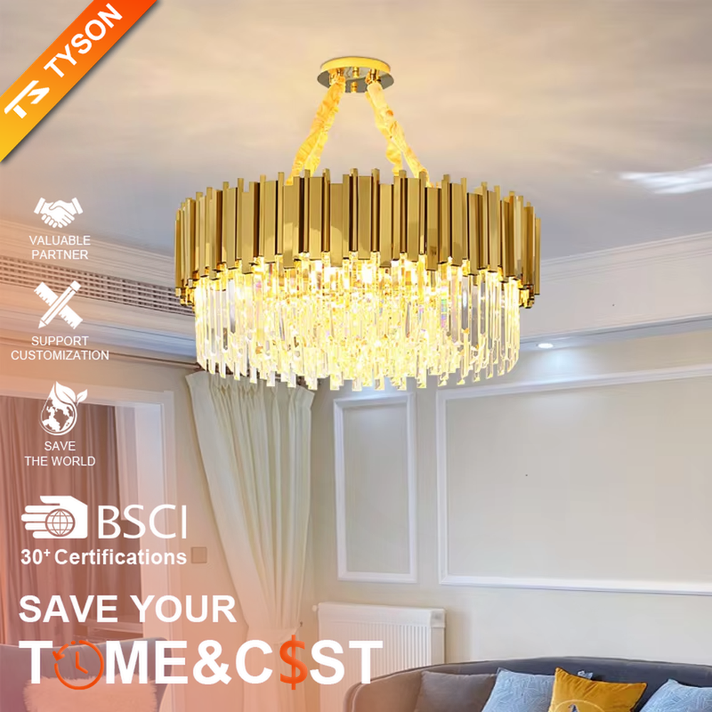 This modern light luxury two-layer linear chandelier features an upper frame of pink-and-gold geometric metal pieces, with transparent crystal tassels hanging below, suspended by a gold ceiling base and silver cords. When lit, light refracts through the crystal to emit a brilliant and soft glow, combining a sweet texture with an ambient atmosphere. Ideal for dining rooms, bars, girl-style bedrooms, and other spaces, it adds an exquisite and sophisticated touch to modern minimalist or light luxury sweet home environments.