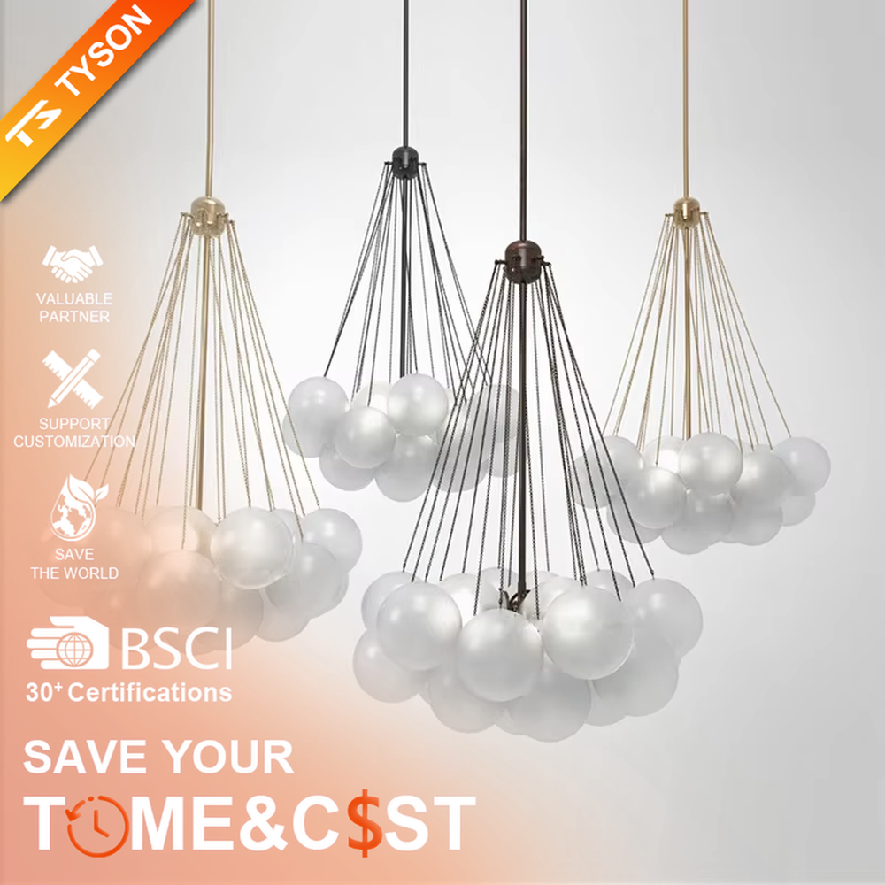 This modern light luxury milk-white cluster chandelier features a gold metal frame, paired with multiple milky white frosted glass ball lampshades arranged in a cloud-like staggered layout. When lit, it emits a soft and gentle glow, combining romantic ambiance with design appeal. Ideal for living rooms, dining rooms, bedrooms, and other spaces, it adds a warm and exquisite touch to modern light luxury, Nordic, or minimalist home environments.
