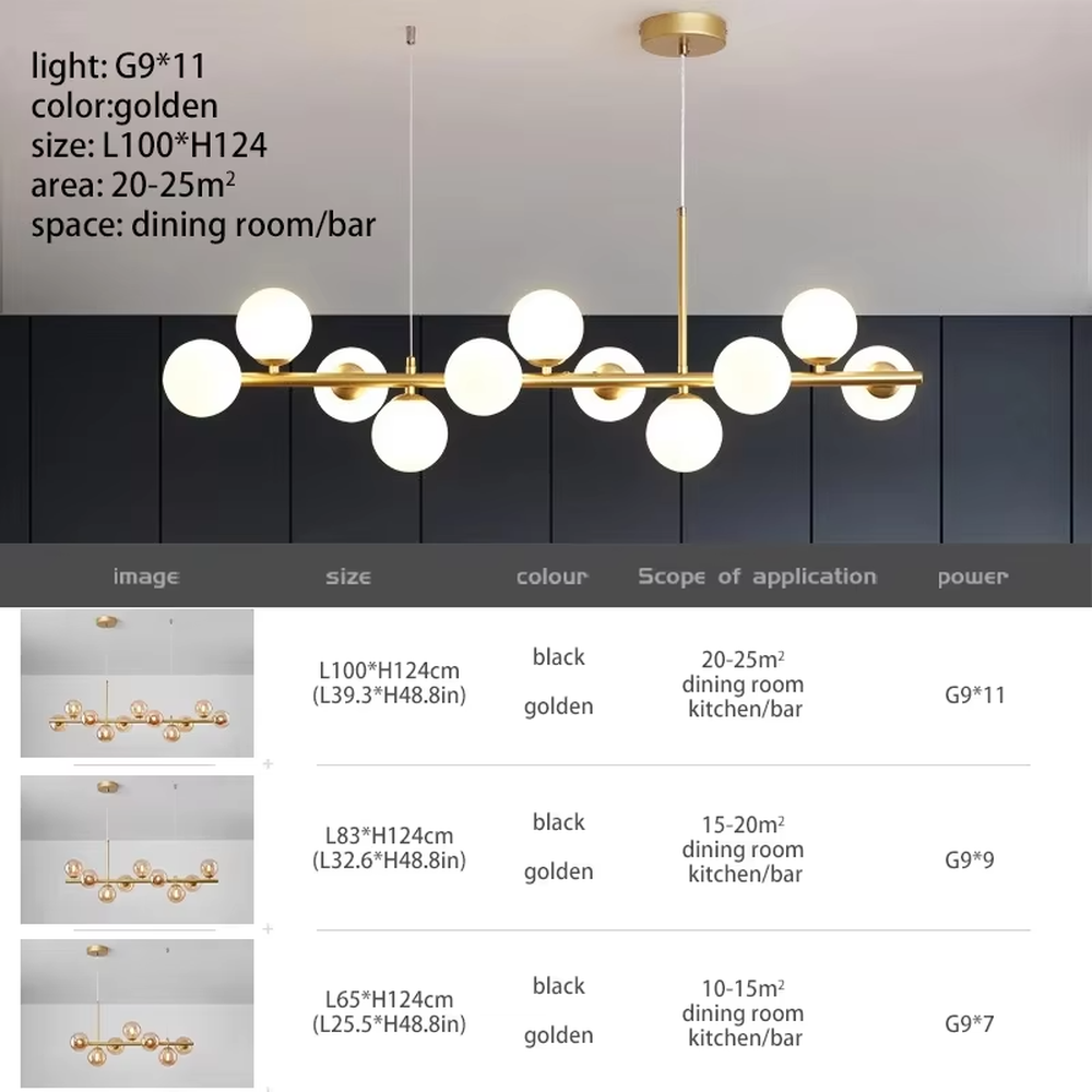 Modern light luxury gradient glass ball linear chandelier, featuring a black metal frame paired with gradient smoky gray glass ball lampshades. Its minimalist and layered design combines style and ambiance, making it a decorative lighting fixture that elevates the space's aesthetic.