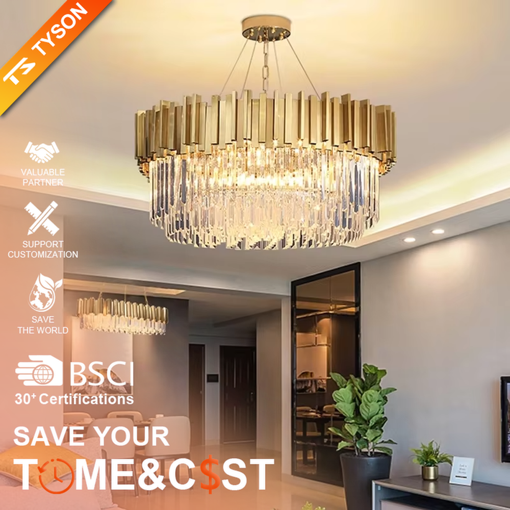 This modern light luxury two-layer linear chandelier features an upper frame enclosed by gold metal strips, with transparent crystal tassels hanging below, suspended by gold chains. When lit, light refracts through the crystal to emit a brilliant and luxurious glow, combining a luxurious texture with an ambient atmosphere. Ideal for dining rooms, bars, light luxury apartments, and other spaces, it adds an exquisite and sophisticated touch to modern minimalist or light luxury home environments.