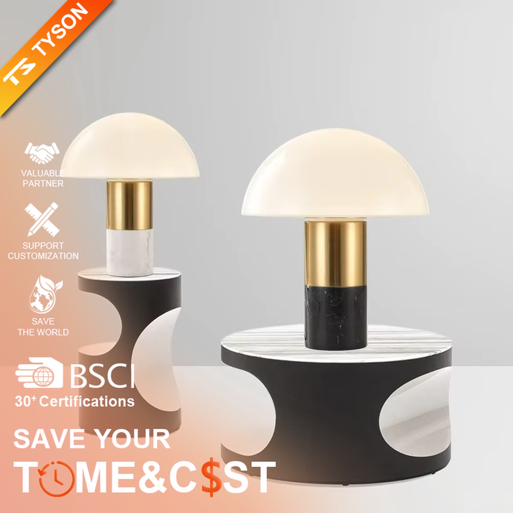 This is a light luxury minimalist hemisphere lampshade table lamp, with a white hemisphere lampshade paired with a golden metal + dark green marble base. It has an exquisite and high-end style, soft and warm lighting, creating a light luxury atmosphere.