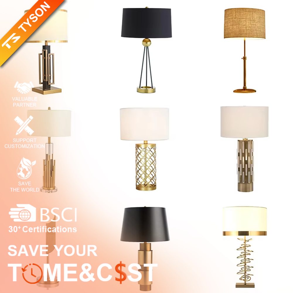 Light luxury golden hollow pattern table lamp (white fabric shade), warm light effect, creating an exquisite retro space atmosphere.