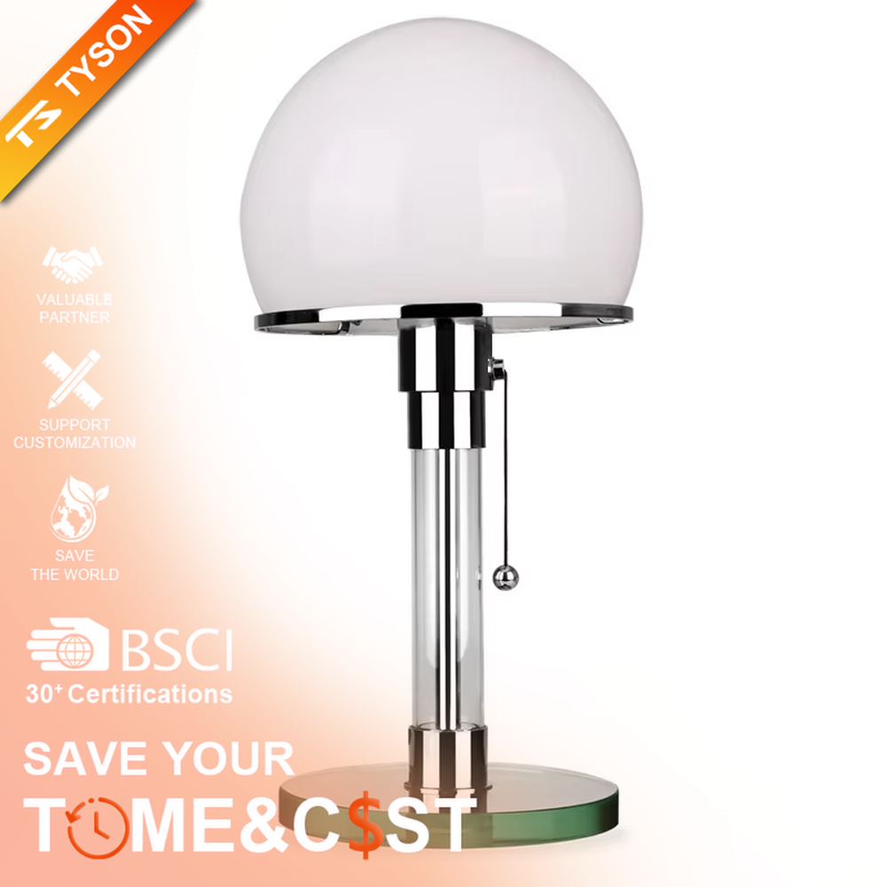Modern minimalist chrome-plated metal spherical table lamp, milk-white spherical lampshade + glossy metal stand + warm light effect, creating a fresh minimalist home atmosphere.