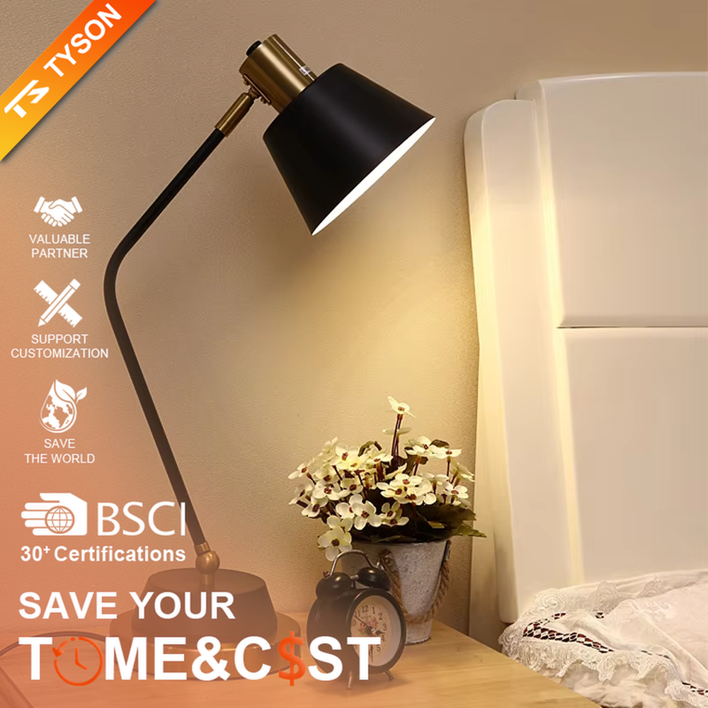 This modern minimalist table lamp features a white-gold color scheme, with a bendable metal arm and a conical lampshade, and a base with gold decoration. It serves both lighting and decorative purposes, ideal for bedroom bedside tables, study desks, light luxury homestays and other scenarios.