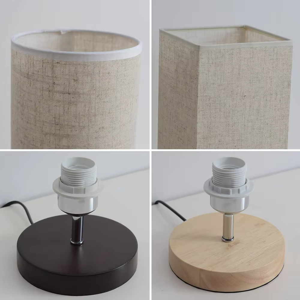 This is a minimalist square fabric table lamp, featuring a light beige linen lampshade paired with a black solid wood base. It emits soft and warm light, serving both lighting and decorative purposes, suitable for bedroom nightstands, desks, homestay guest rooms, living room side tables and other scenarios.